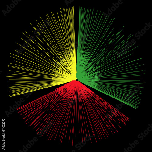 Abstract red yellow green element from the divergent thin rays. Explosion or flush for the design of posters  flyers. Radial shape with lines running from the center.