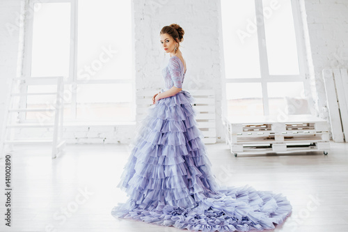 Tela Beautiful girl in evening lilac dress
