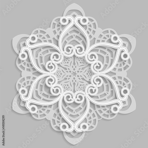 Lace 3D mandala   round symmetrical openwork pattern   decorative  snowflake  arabic ornament  decorative design element   vector