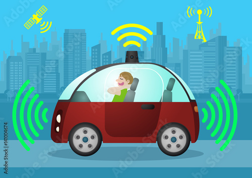 relaxed driver in autonomous vehicle, self driving car, sensing and wireless communication