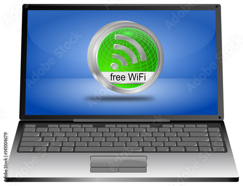 Laptop Computer with free WiFi button - 3D illustration © wwwebmeister