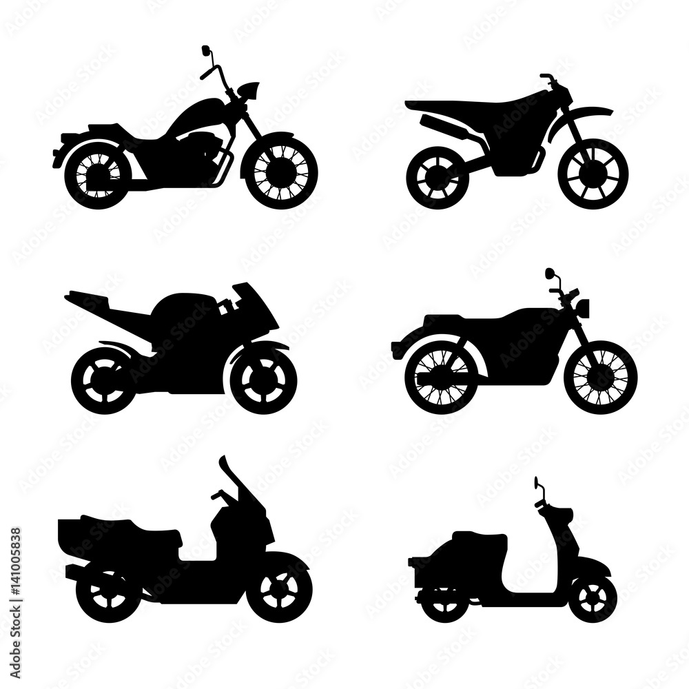 Motorcycles and scooters black silhouettes