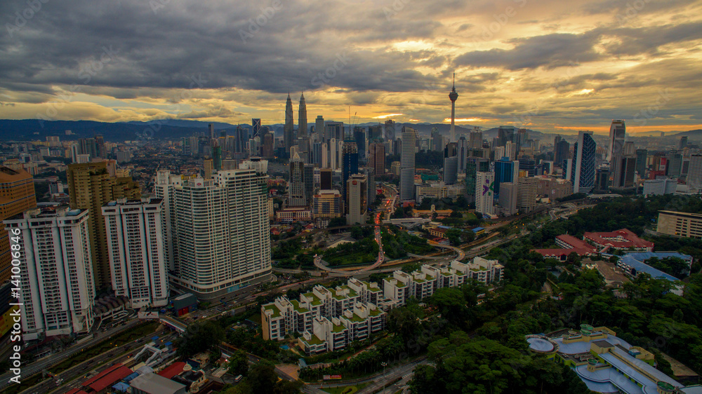 Aerial photo of Kuala Lumpur during sunrise