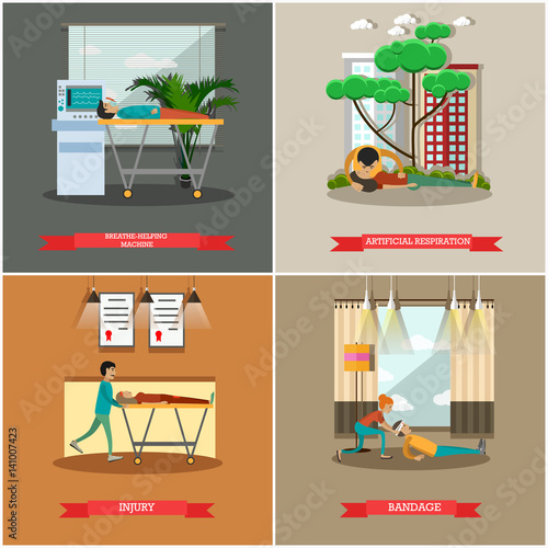 Vector set of first aid posters in flat style