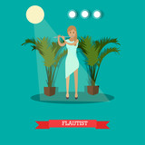 Vector illustration of woman playing flute in flat style