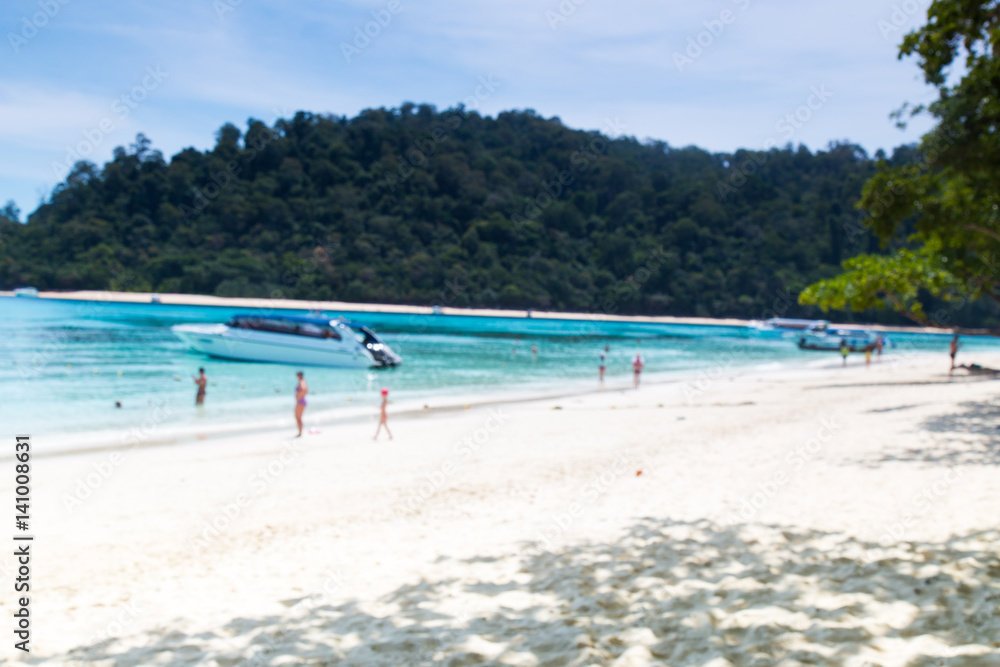 Beach blur with people for background, Koh rok, Thailand.
