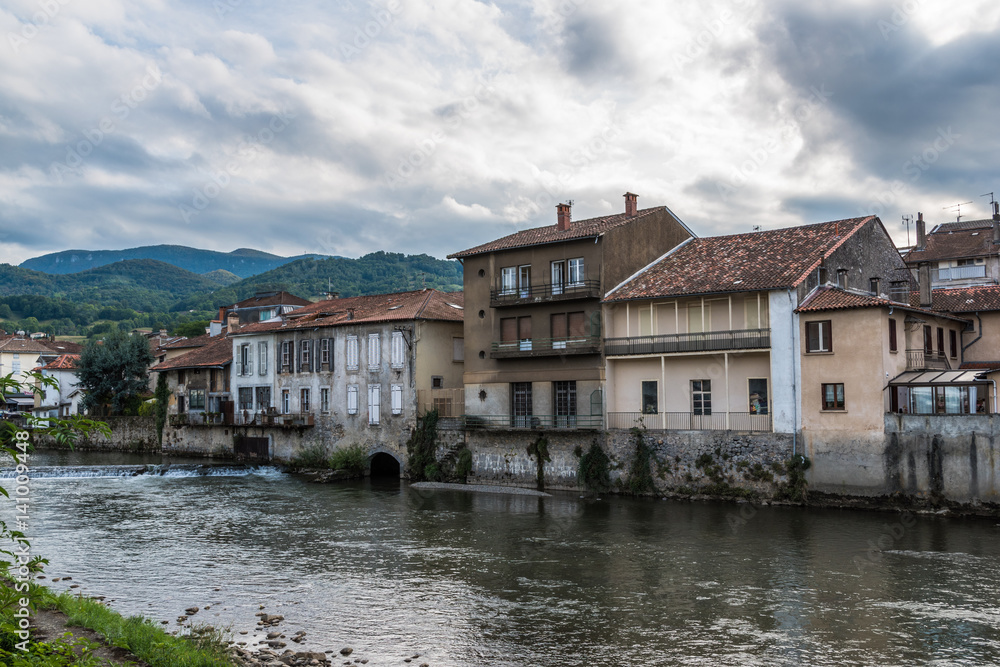 Old buildings in southern french city Saint-Girons