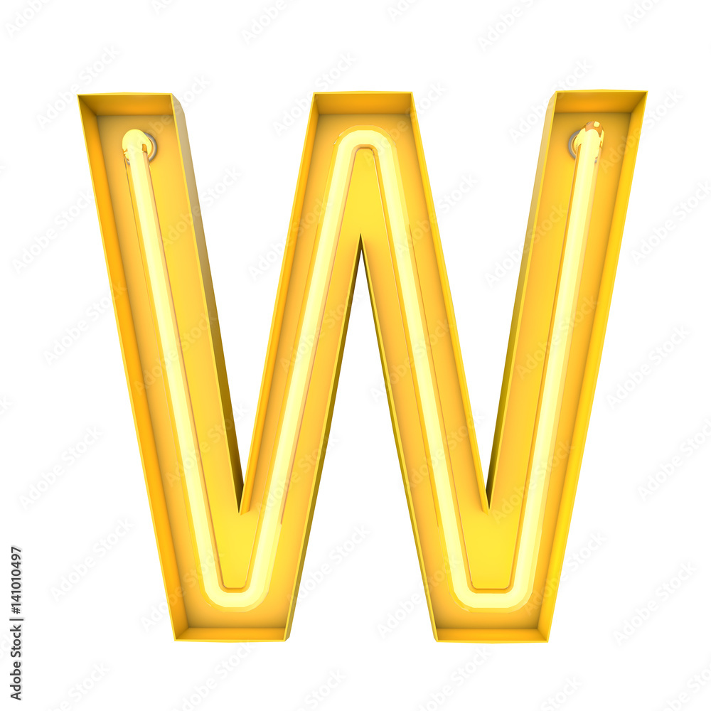 Neon style light letter W. Glowing neon Capital letter. 3D rendering Neon style light letter W. Glowing neon Capital letter. 3D rendering