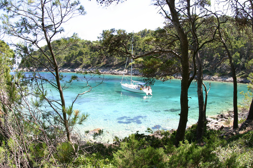 yacht on small bay  Mljet island  Croatia