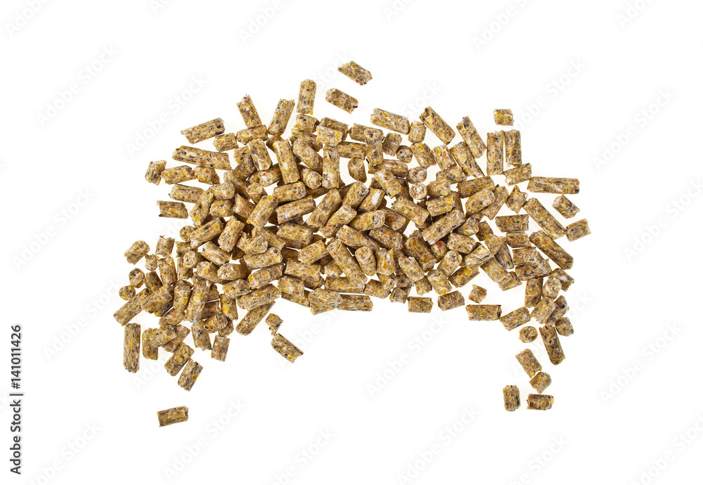 Pelleted compound feed Isolated on white background, wheatfeed pellets Pelleted compound feed Isolated on white background, wheatfeed pellets