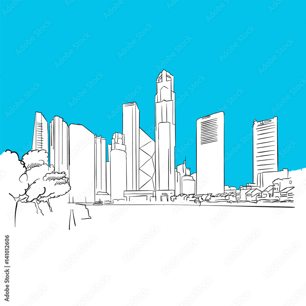 Fotografie Singapore Republic Plaza Vector Sketch