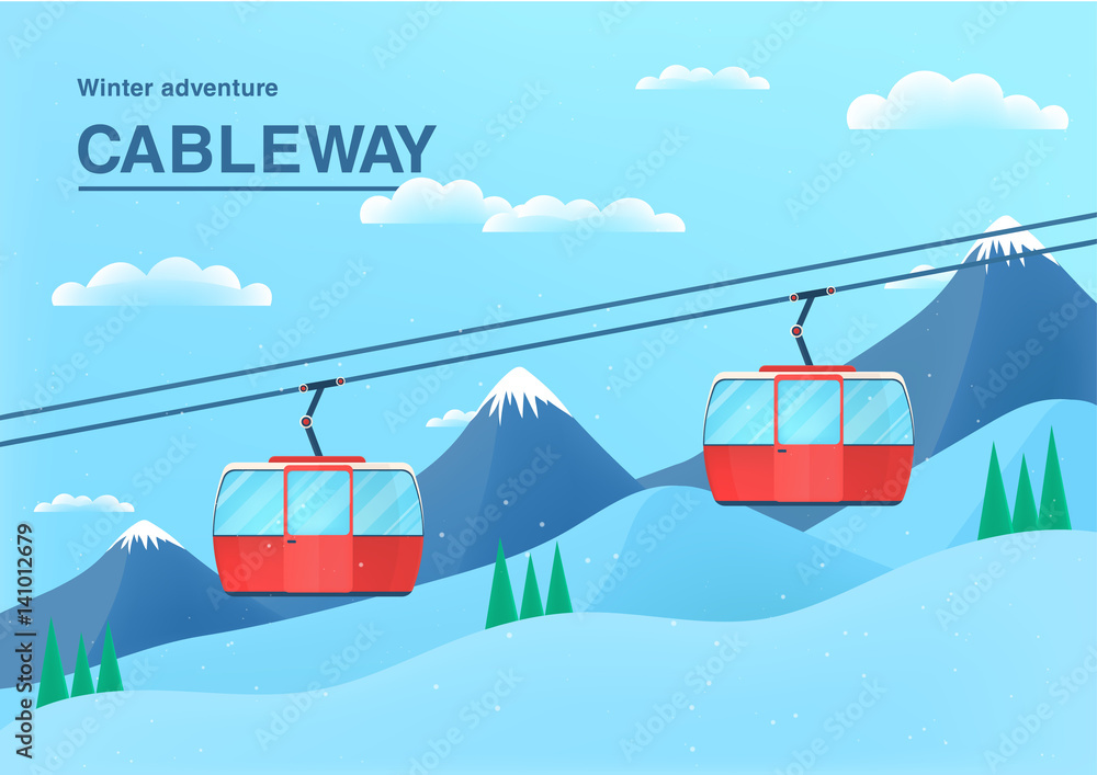 Wall Mural Cable car illustration with place for text