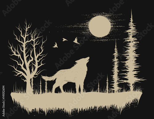Wolf in the strange forest.