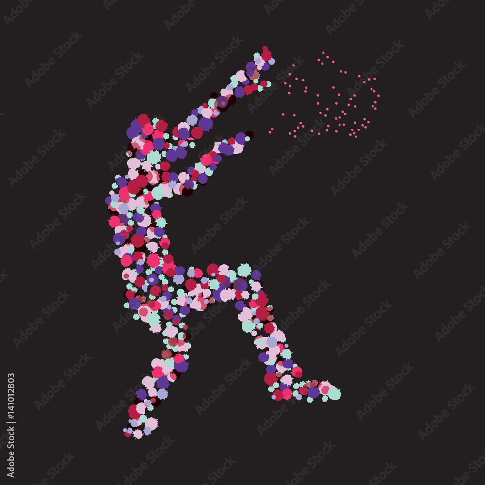 The silhouette of the dancing man created from multi-colored spots The silhouette of the dancing man created from multi-colored spots