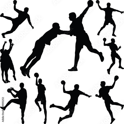 set of handball players silhouette vector