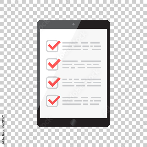 Businessman checklist with tablet. Check list icon flat vector illustration.