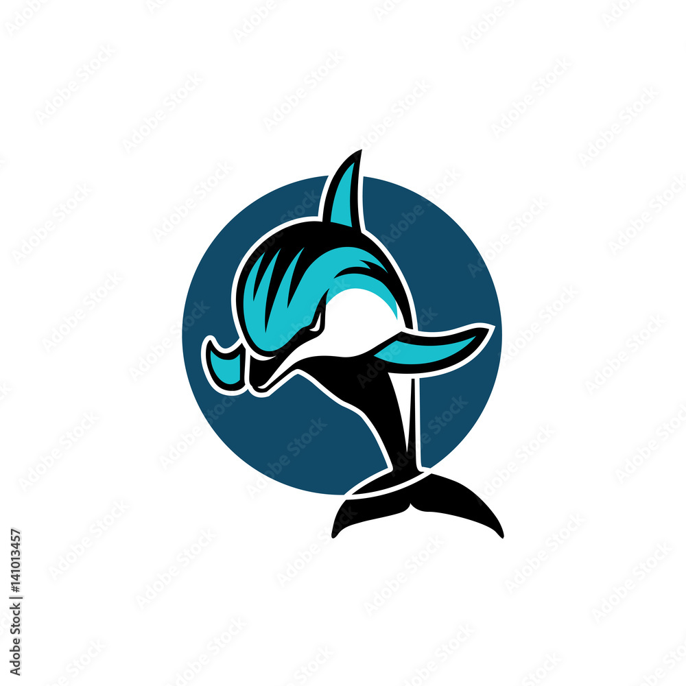 Naklejka premium logo sport delfinów znak w kółku
