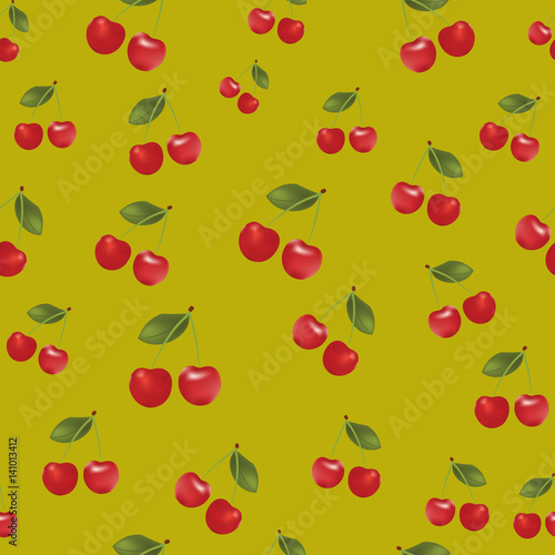 Fototapeta Naklejka Na Ścianę i Meble -  Vector background with red cherries