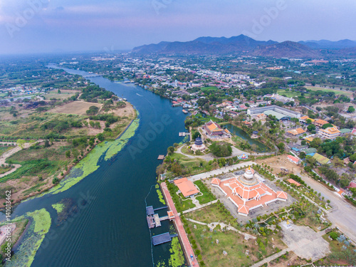 Aerial view of floating house on mount of river