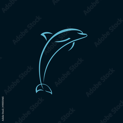 Dolphin line logo sign on dark background