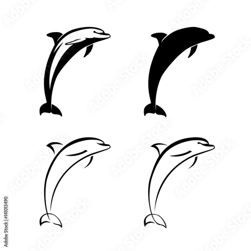 Dolphin logo sign set isolated