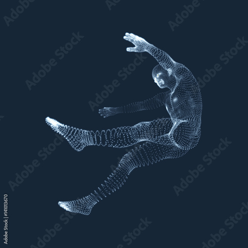 3d Man Slipping and Falling. Silhouette of a Man Fallen Down.