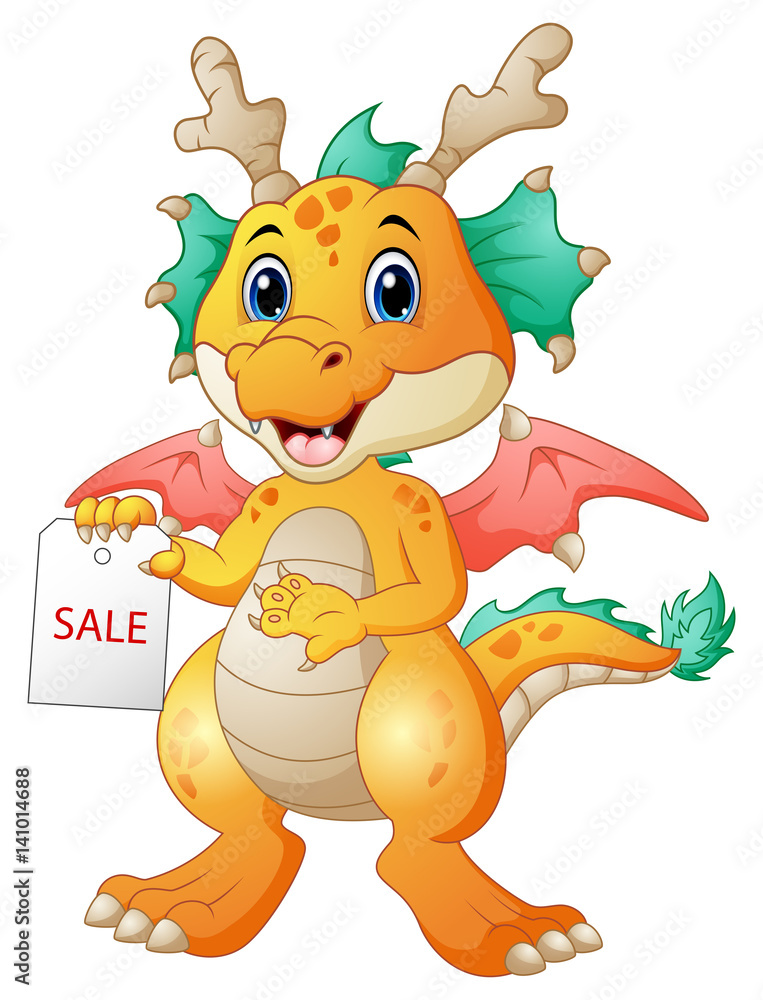 Cartoon dragon with sale sign Cartoon dragon with sale sign