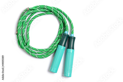 Konstfotografi Green skipping rope for an exercise, isolated on white background