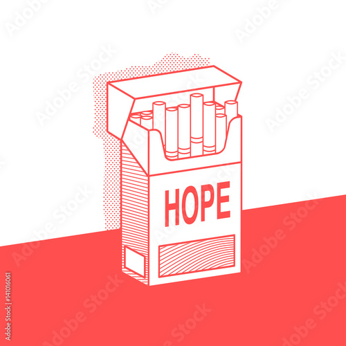 The pack of cigarettes with inscription hope. Vector illustrations.