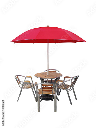 caffe table chair parasol isolated on white background