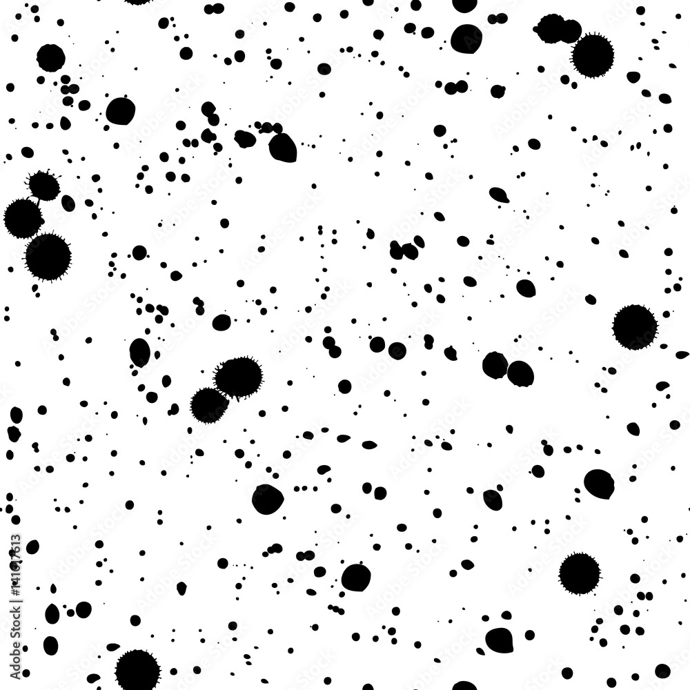 Seamless pattern with black ink or paint spots, drips and splashes texture on white background. Grunge wallpaper. Seamless pattern with black ink or paint spots, drips and splashes texture on white background. Grunge wallpaper.
