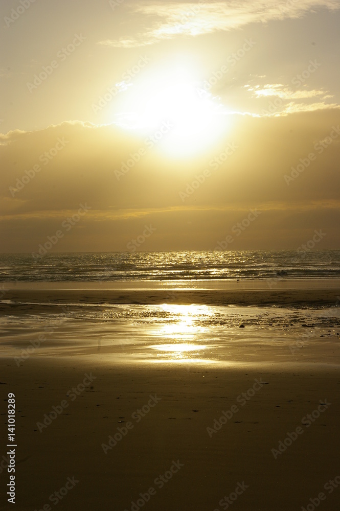 coucher de soleil sur la plage de wissant
