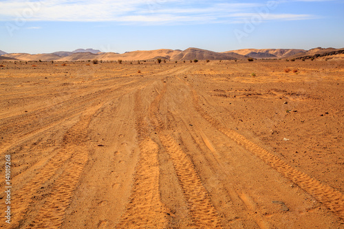 Tire impression on a track in the Moroccan desert