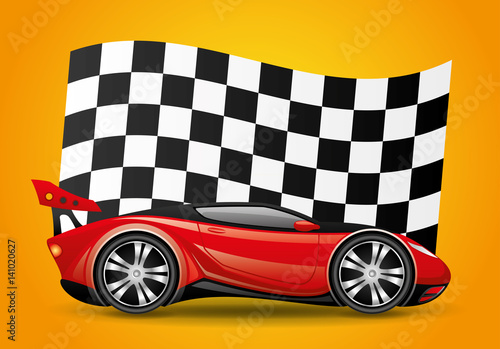 Red car and checkered flag.