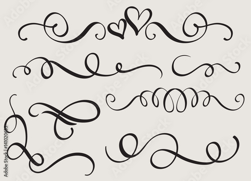 set art calligraphy flourish of vintage decorative whorls for design. Vector illustration EPS10