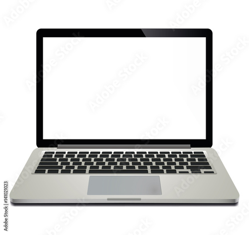 Realistic laptop with blank screen on white background