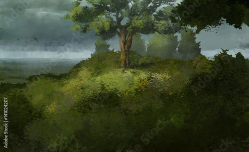 digital illustration of a green hill landscape