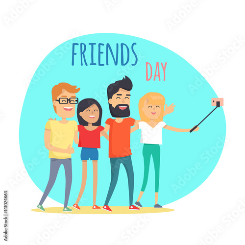 Friends Day Two Boys and Two Girls Makes Selfie