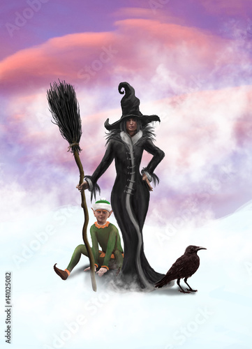 A witch, Elf and a raven © Iuliia KOVALOVA