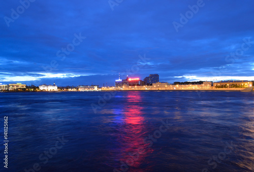 Neva River and Pirogovskaya Embankment at night.