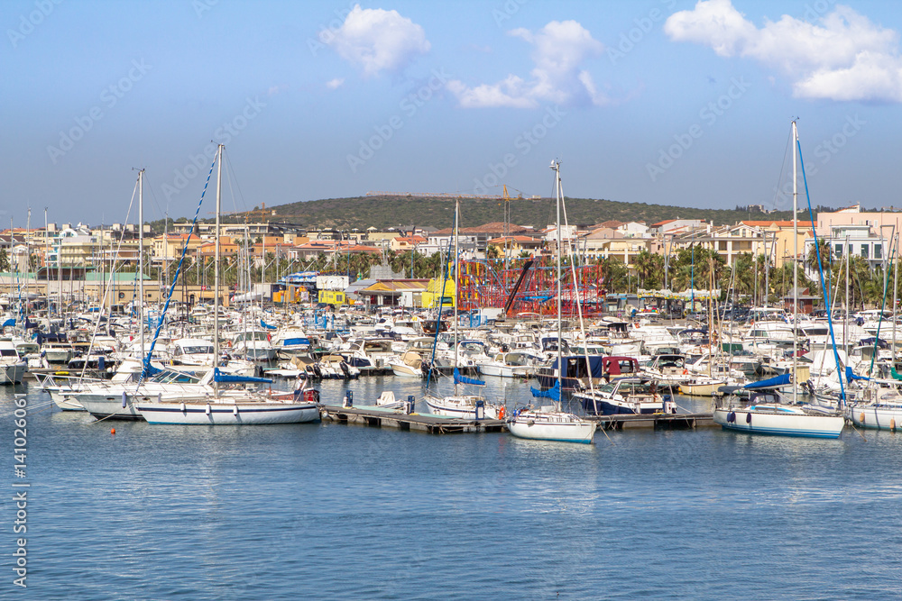 Yachts anchored in the port of Alghero, Sardinia