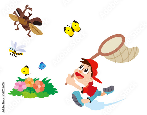 昆虫採集 虫取り 虫あみと子供 カブトムシ チョウチョ トンボ Stock イラスト Adobe Stock 昆虫採集 虫取り 虫あみと子供 カブトムシ チョウチョ トンボ Stock イラスト Adobe Stock