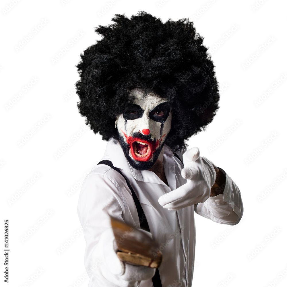 Killer clown with knife shouting Killer clown with knife shouting