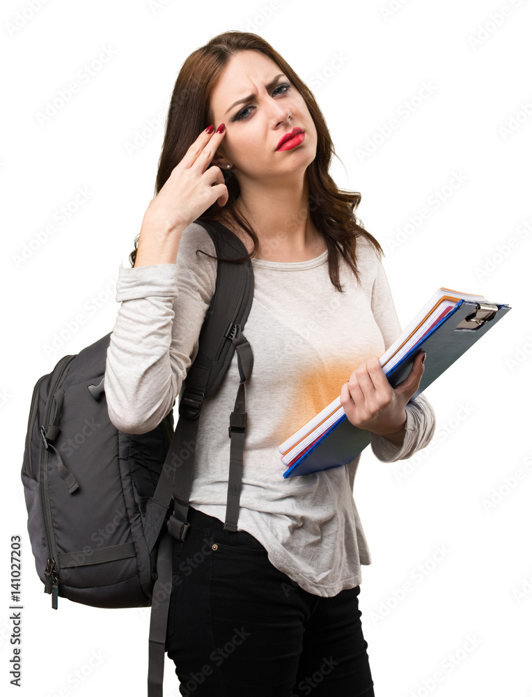 Student woman making suicide gesture Student woman making suicide gesture