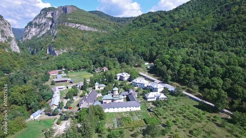Wallpaper Mural Polovragi Monastery, Romania aerial view, tilt Torontodigital.ca