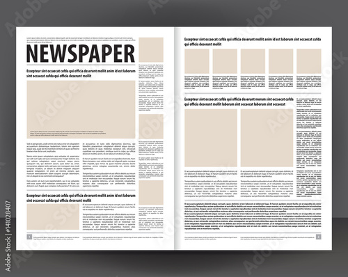 Vector empty newspaper print template design with beige and black elements