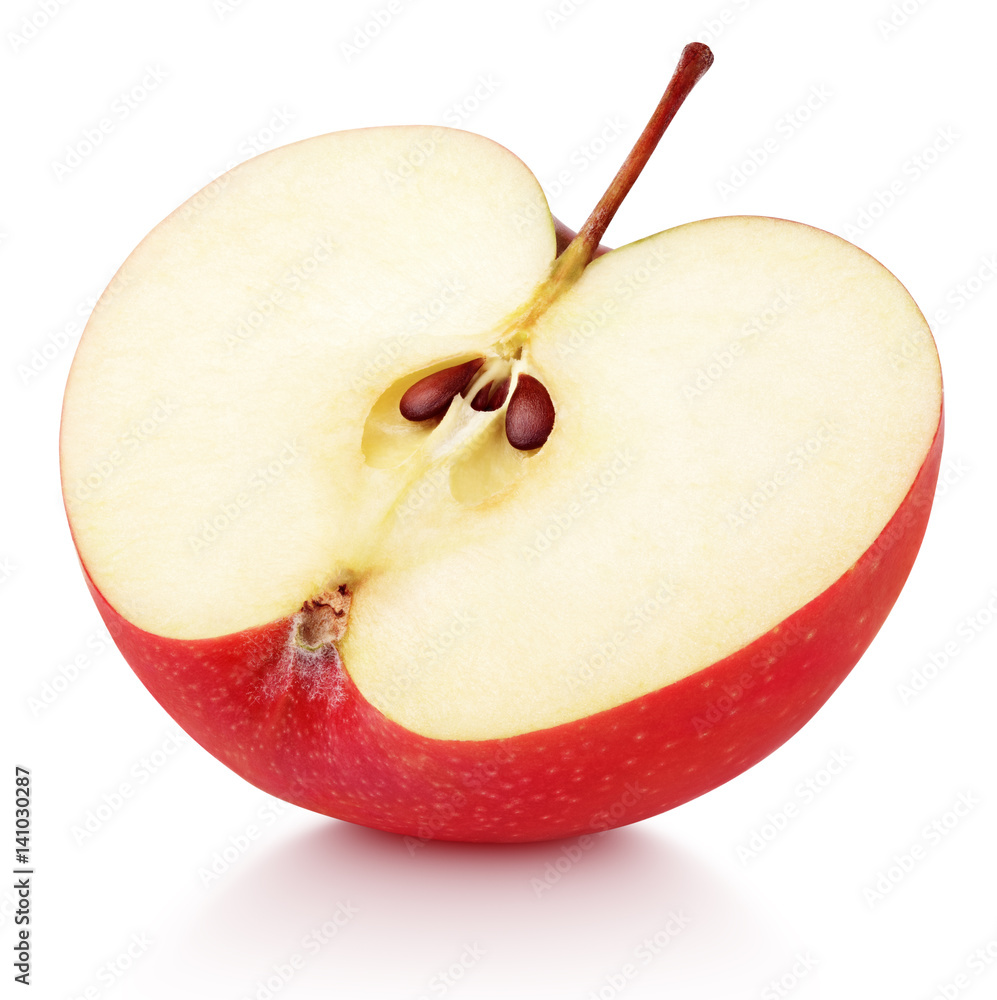 Ripe red apple half fruit isolated on white background. Half of red ...