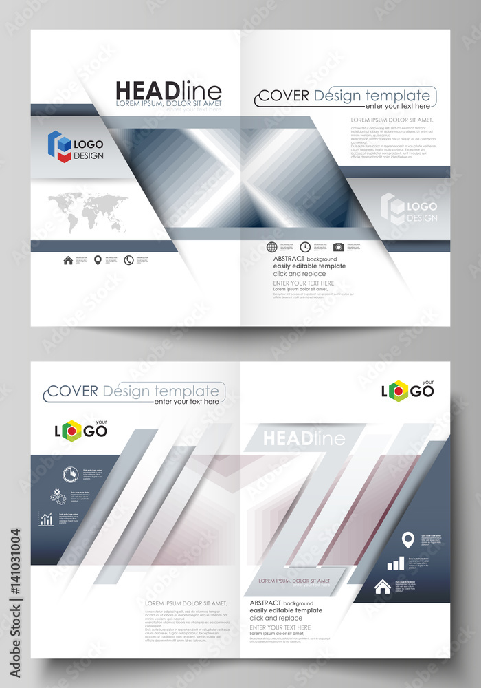 Business templates for bi fold brochure, magazine, flyer, report. Cover design template, vector layout in A4 size. Simple monochrome geometric pattern. Abstract polygonal style, modern background.