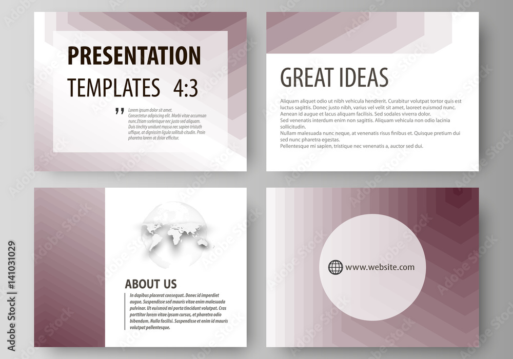 Set of business templates for presentation slides. Easy editable vector layouts in flat design. Simple monochrome geometric pattern. Abstract polygonal style, stylish modern background.