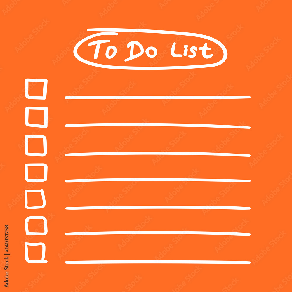 To do list icon with hand drawn text. Checklist, task list vector illustration in flat style on orange background.